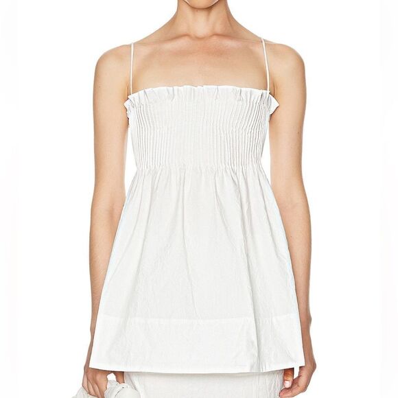 NWT HELSA Crinkle Pleated Tunic white smocked baby doll top blouse Revolve XXS - Picture 2 of 11